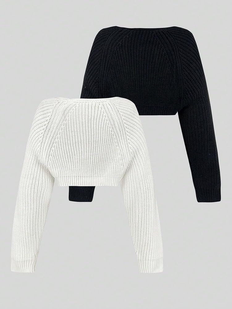 Verdusa Women's 2 Pack Open Front Long Sleeve Solid Knit